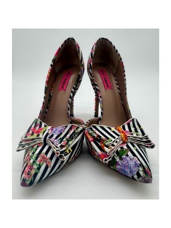 Betsey Johnson Shoes - Women's Betsey Johnson Heels Size 8.5 Size Floral Black White Stripes
